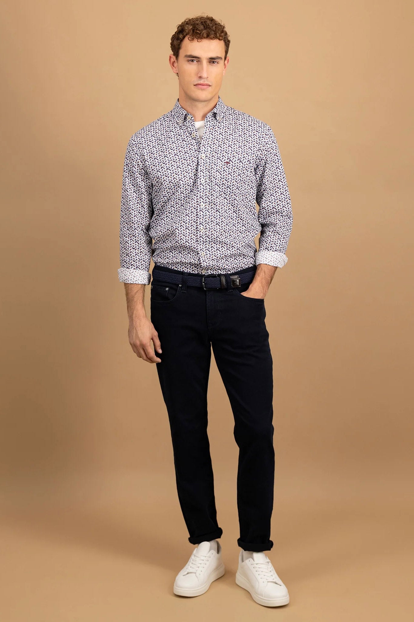 Fynch Hatton Button-Down Print Shirt - Deep Merlot