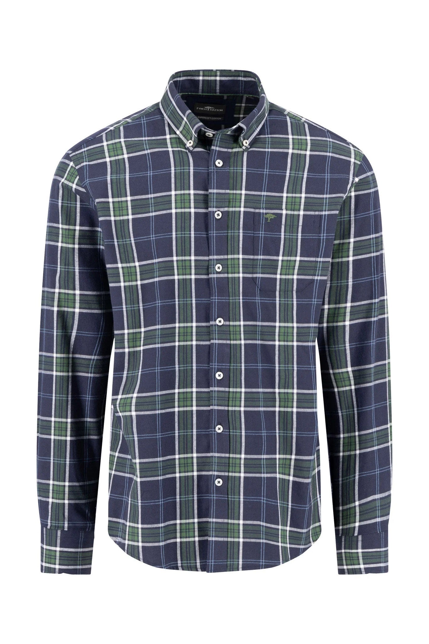 Fynch Hatton Button-Down Twill Check Shirt - Navy