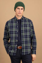 Fynch Hatton Button-Down Twill Check Shirt - Navy