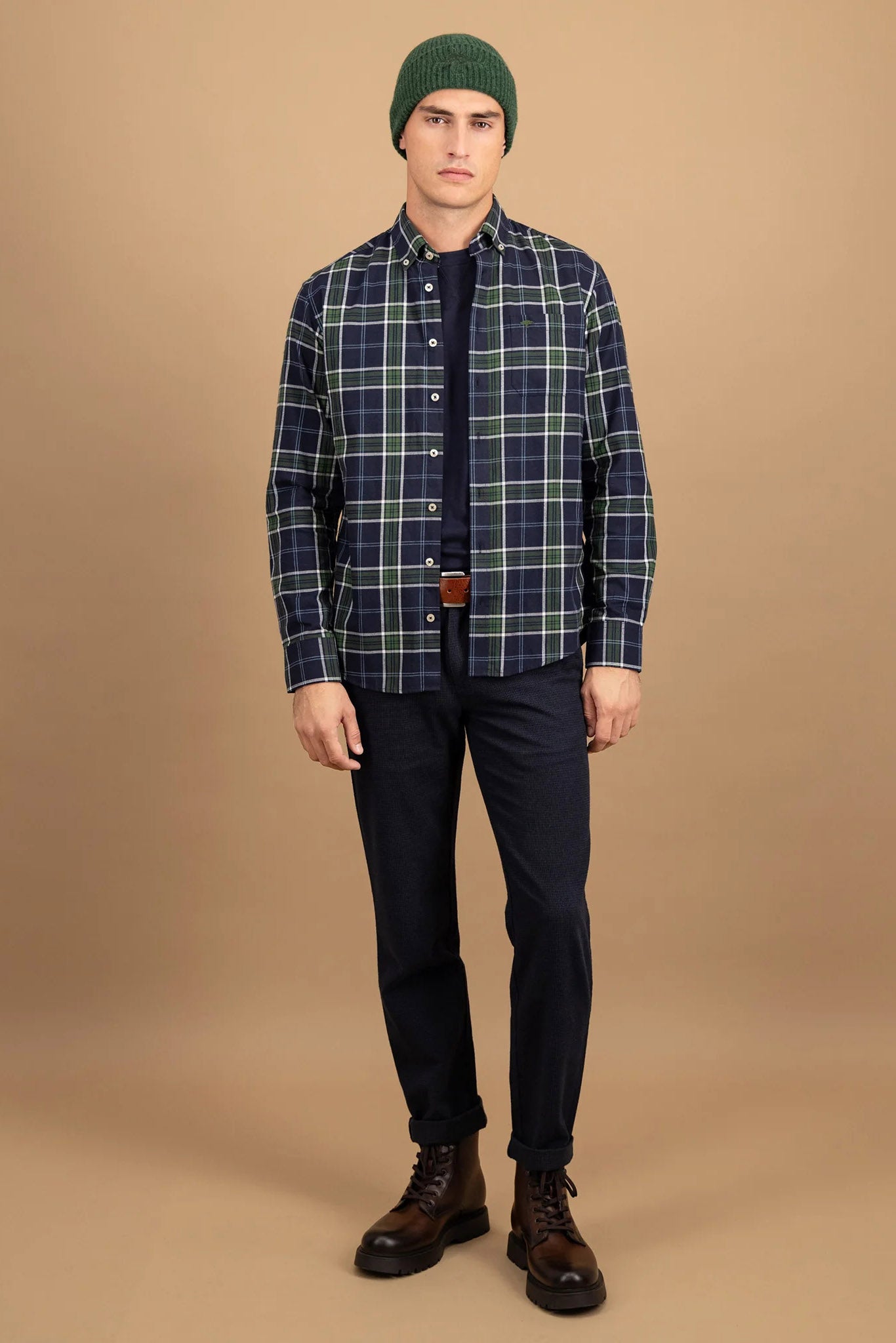 Fynch Hatton Button-Down Twill Check Shirt - Navy
