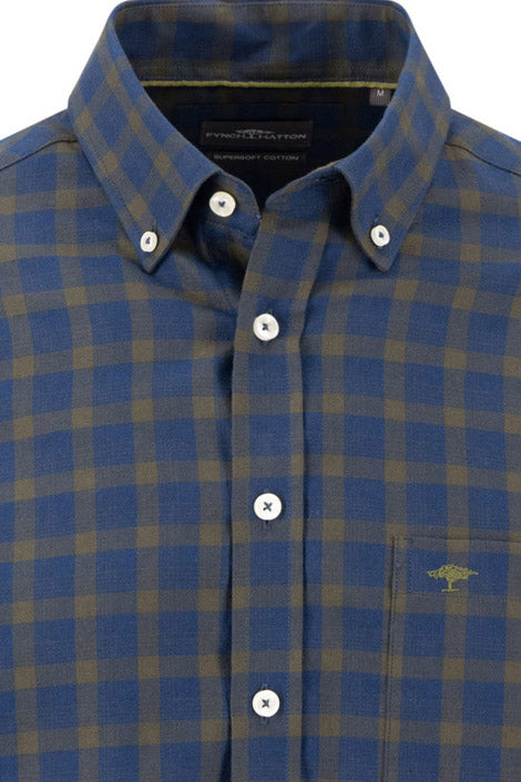Fynch Hatton Button-Down Two Tone Check Shirt - Cypress