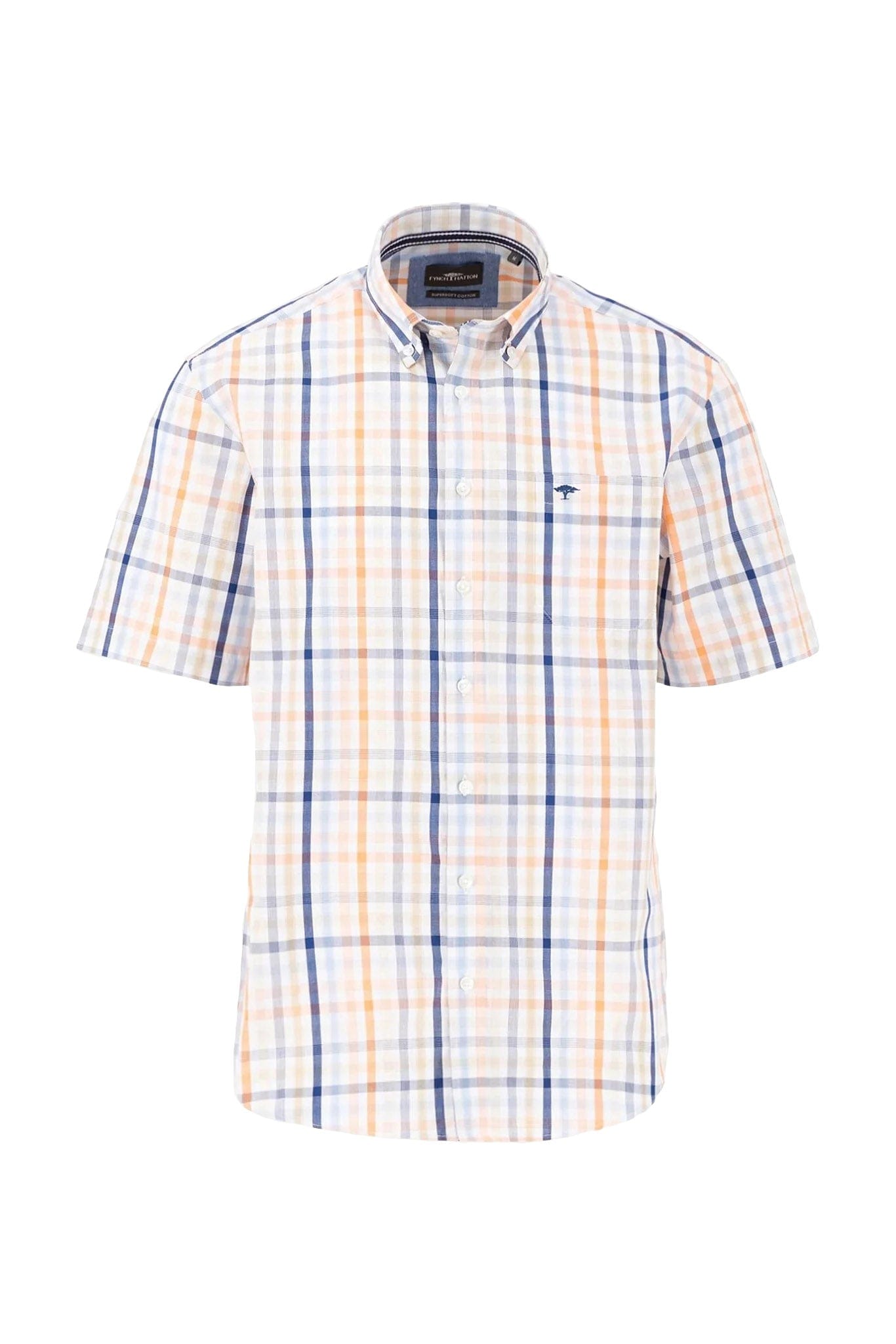 Fynch Hatton Check Seersucker Short Sleeve Shirt - Sunny Orange