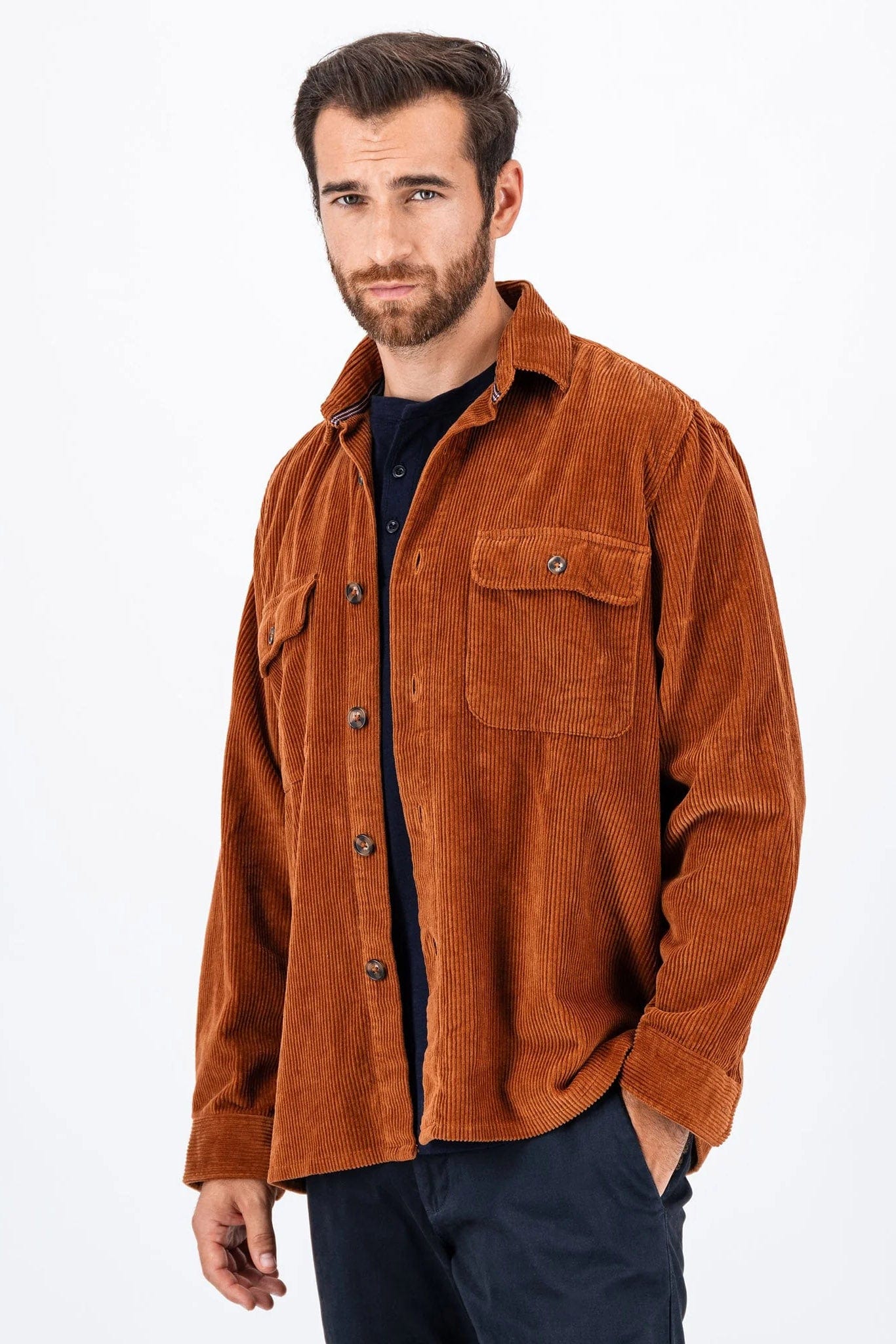 Fynch Hatton Corduroy Cotton Overshirt - Hazel