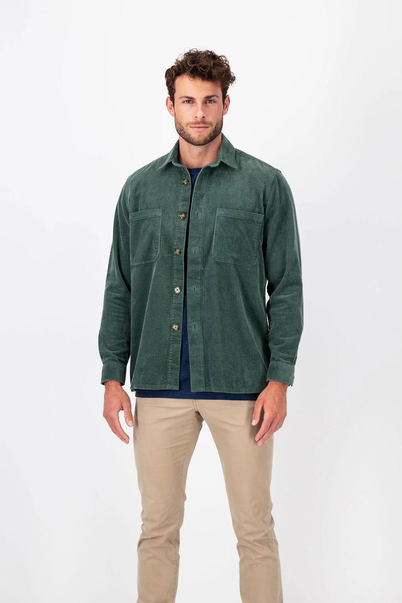 Fynch Hatton Corduroy Cotton Overshirt - Sage Green