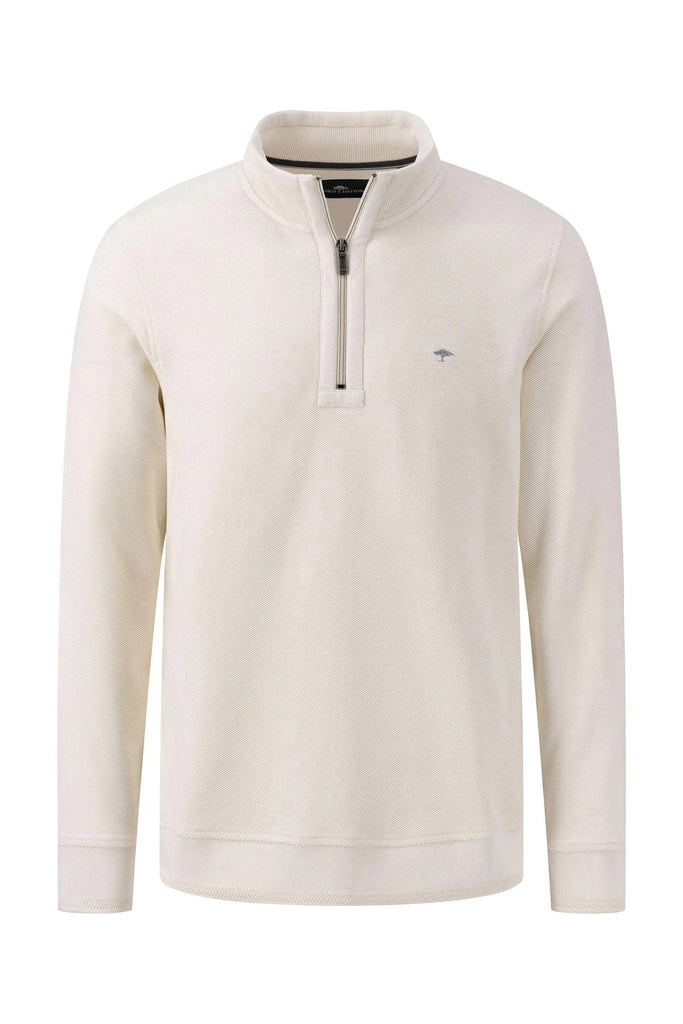 Fynch Hatton Cotton Twill Quarter Zip Sweatshirt - Off White
