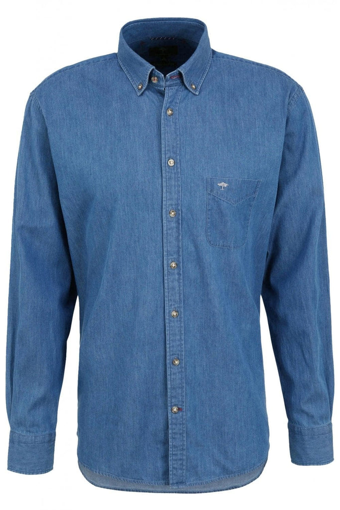 Fynch Hatton Denim Button-Down Collar Shirt - Blue