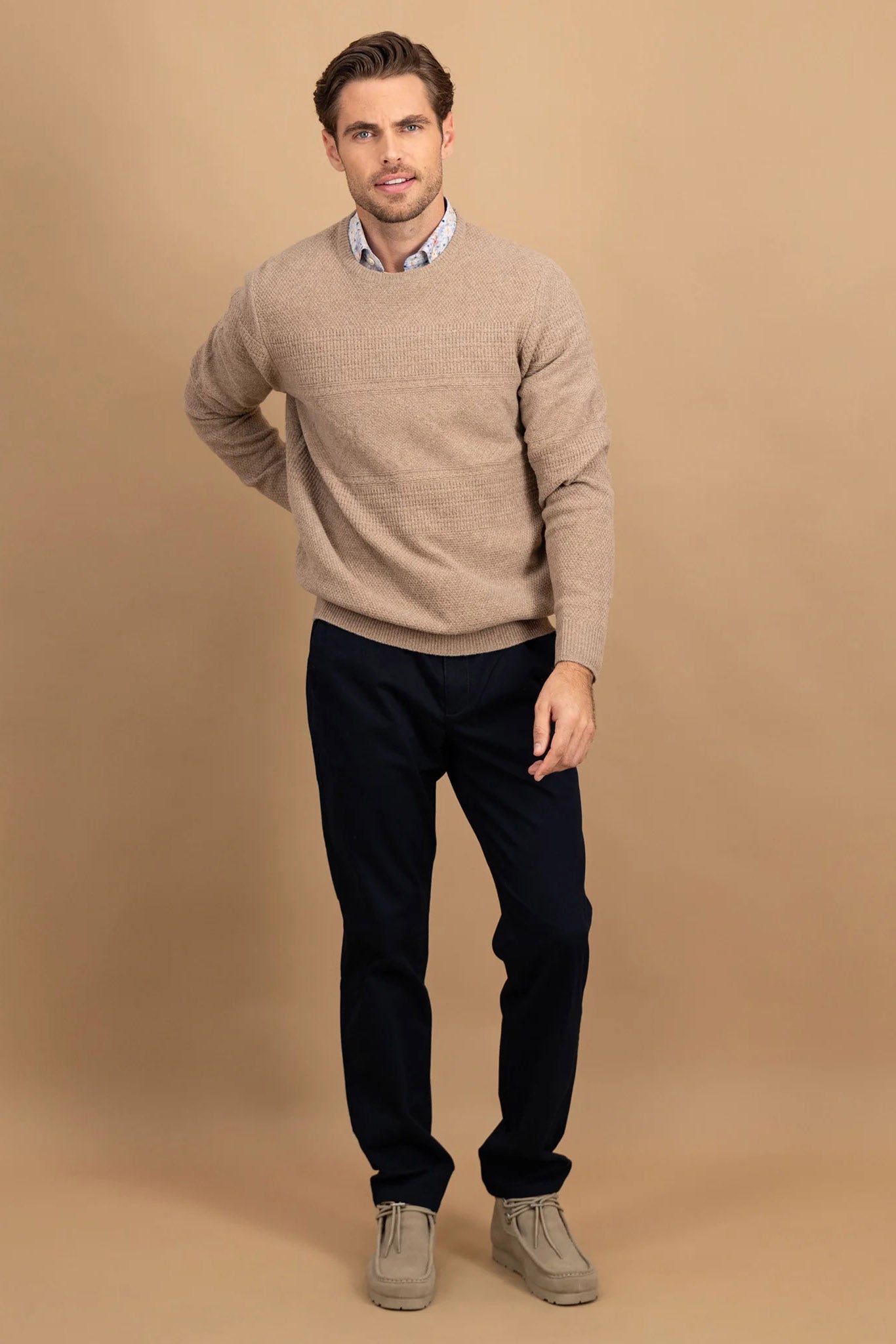 Fynch Hatton Lambswool Crew Neck Jumper - Taupe