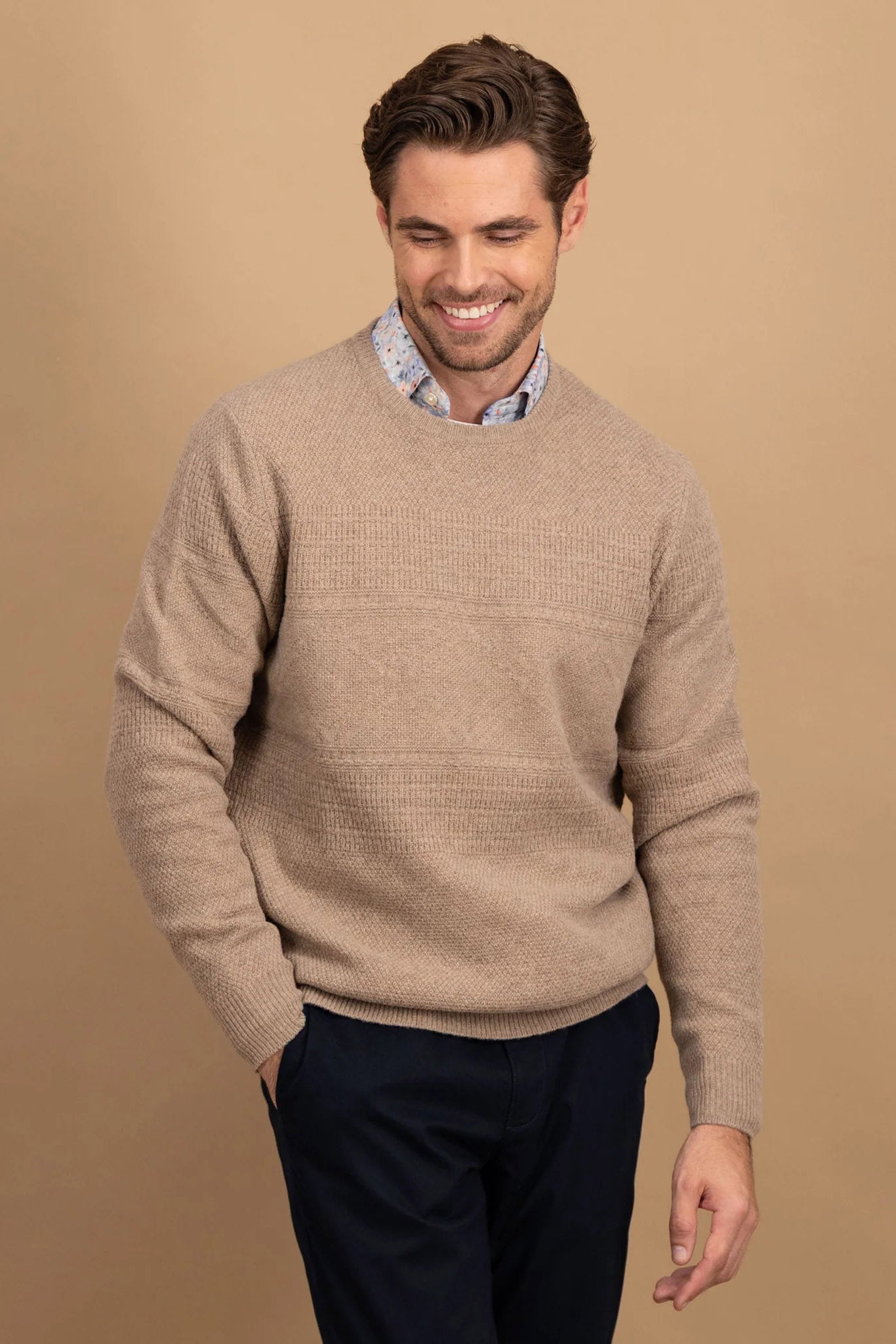 Fynch Hatton Lambswool Crew Neck Jumper - Taupe