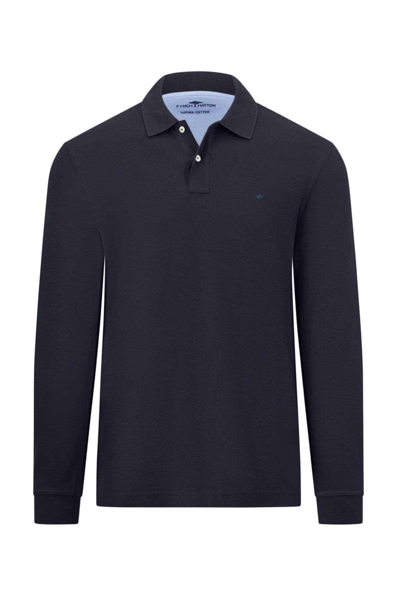 Fynch Hatton Long Sleeve Cotton Polo Shirt - Navy