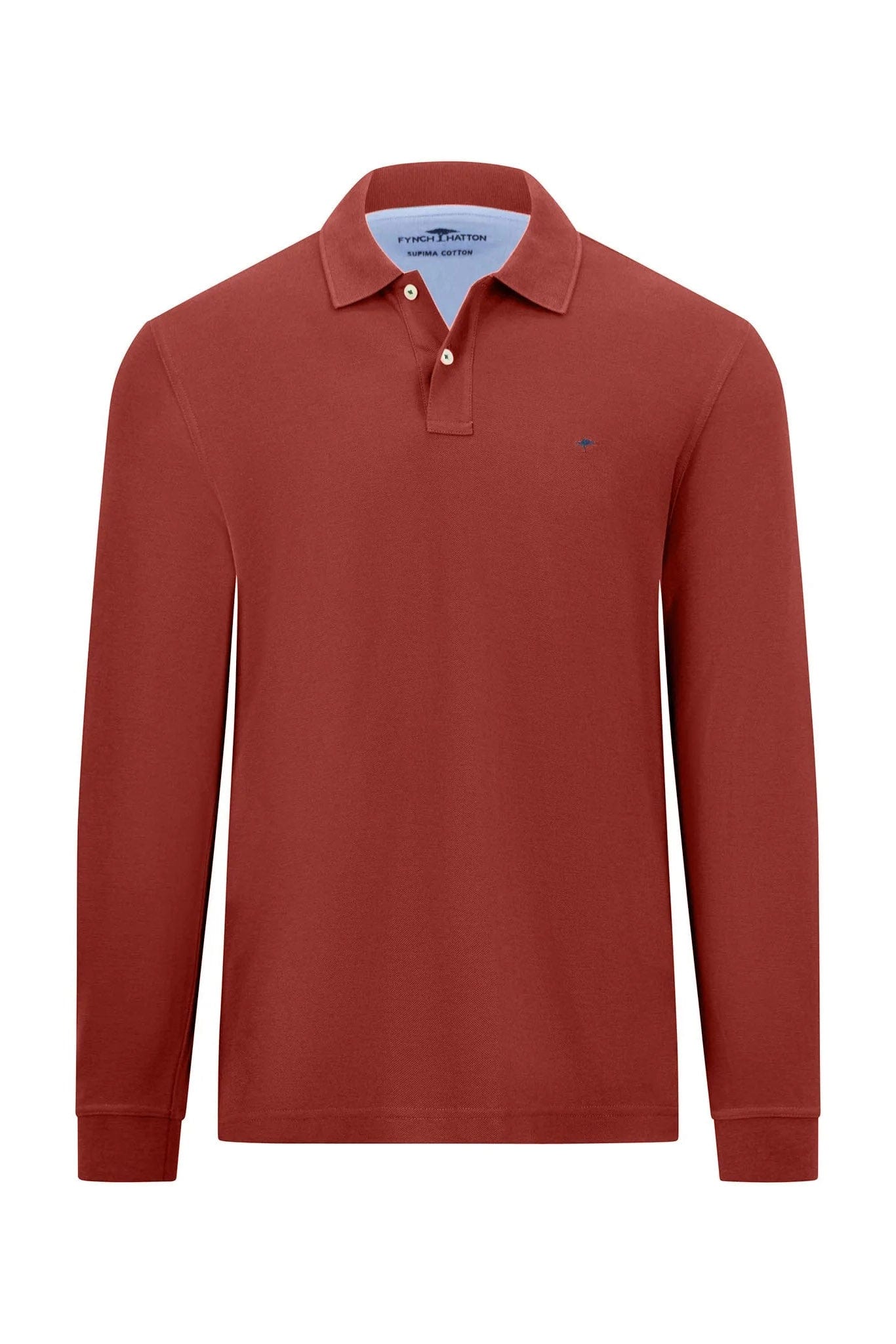 Fynch Hatton Long Sleeve Cotton Polo Shirt - Rust