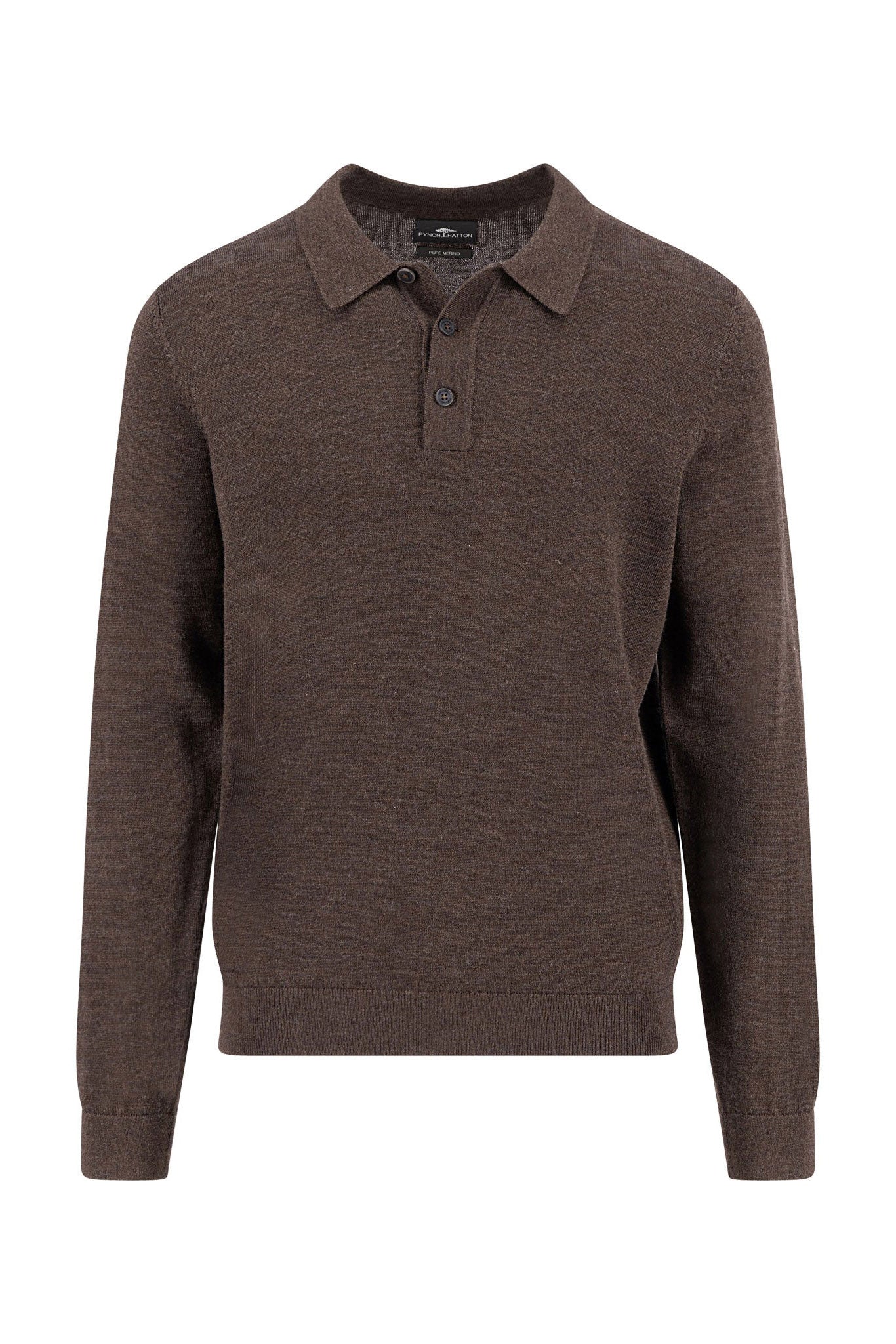 Fynch Hatton Merino Wool Knitted Polo - Dark Chocolate