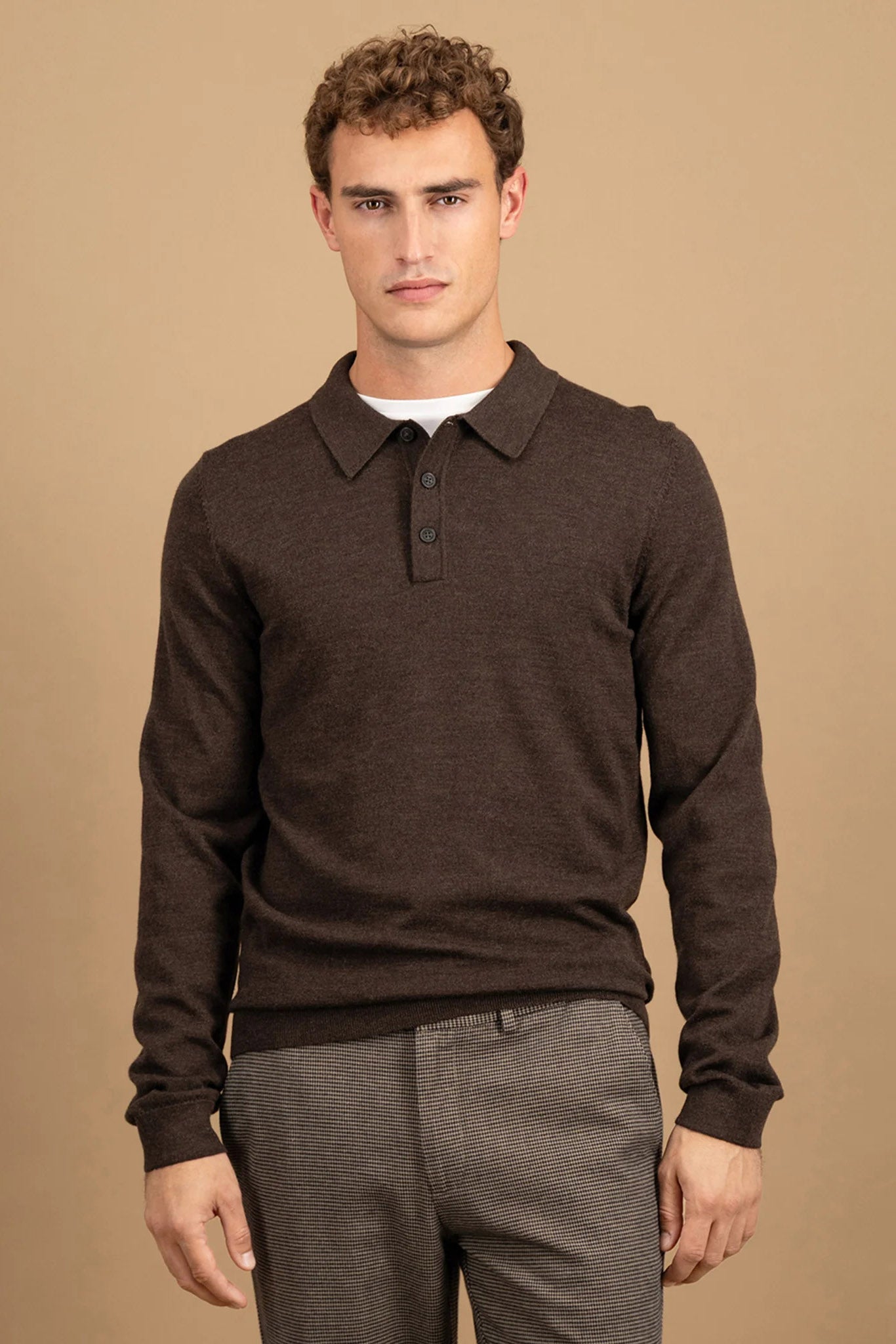Fynch Hatton Merino Wool Knitted Polo - Dark Chocolate