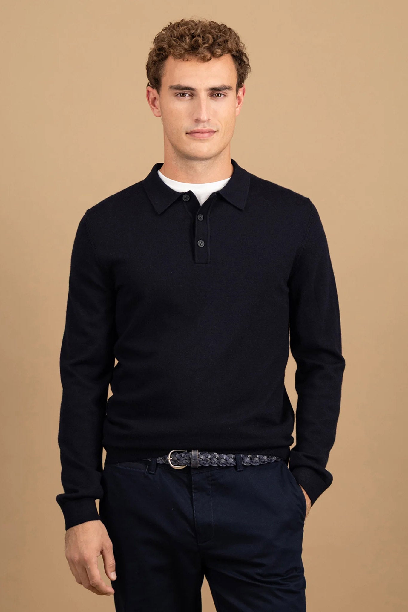Fynch Hatton Merino Wool Knitted Polo - Navy