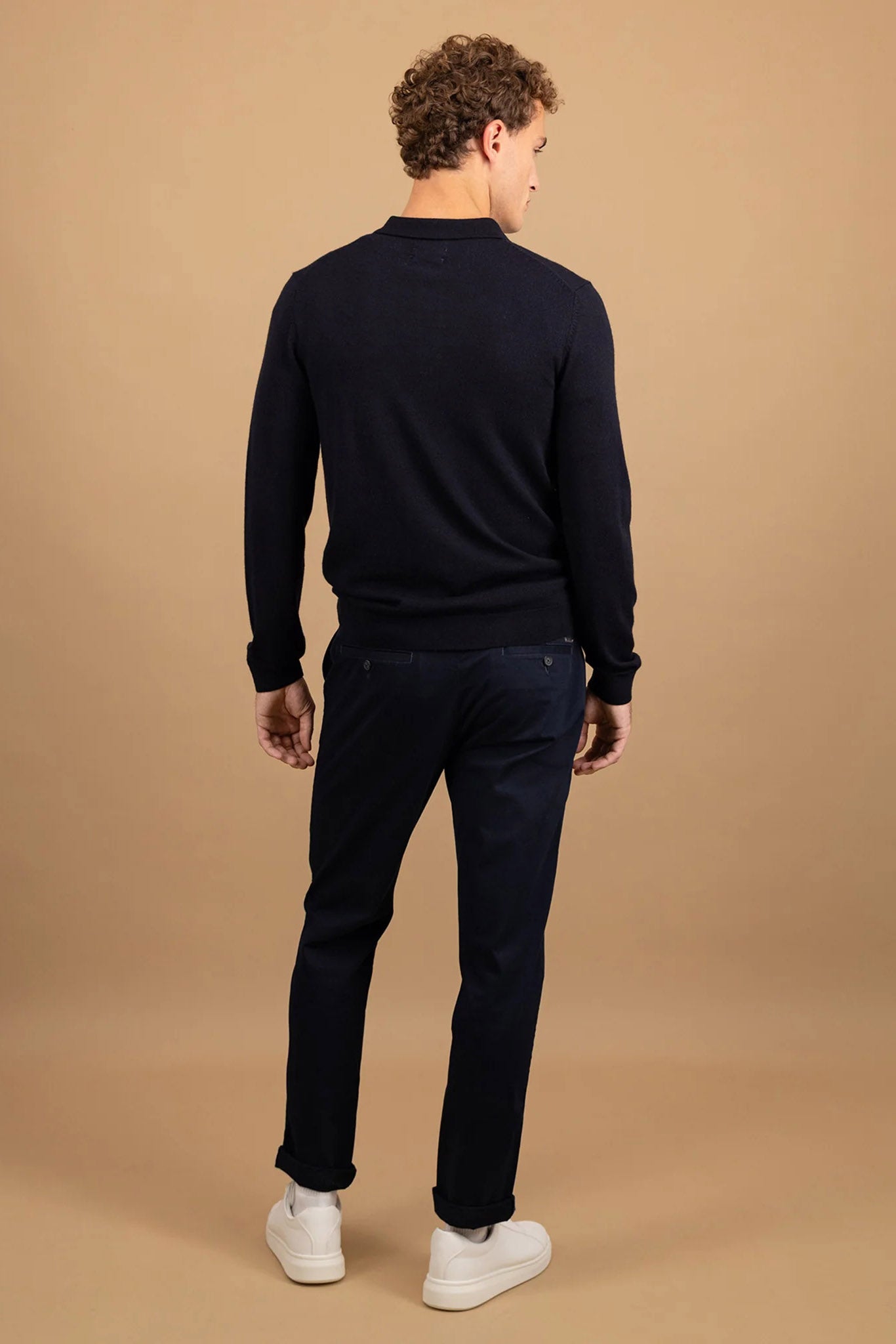 Fynch Hatton Merino Wool Knitted Polo - Navy