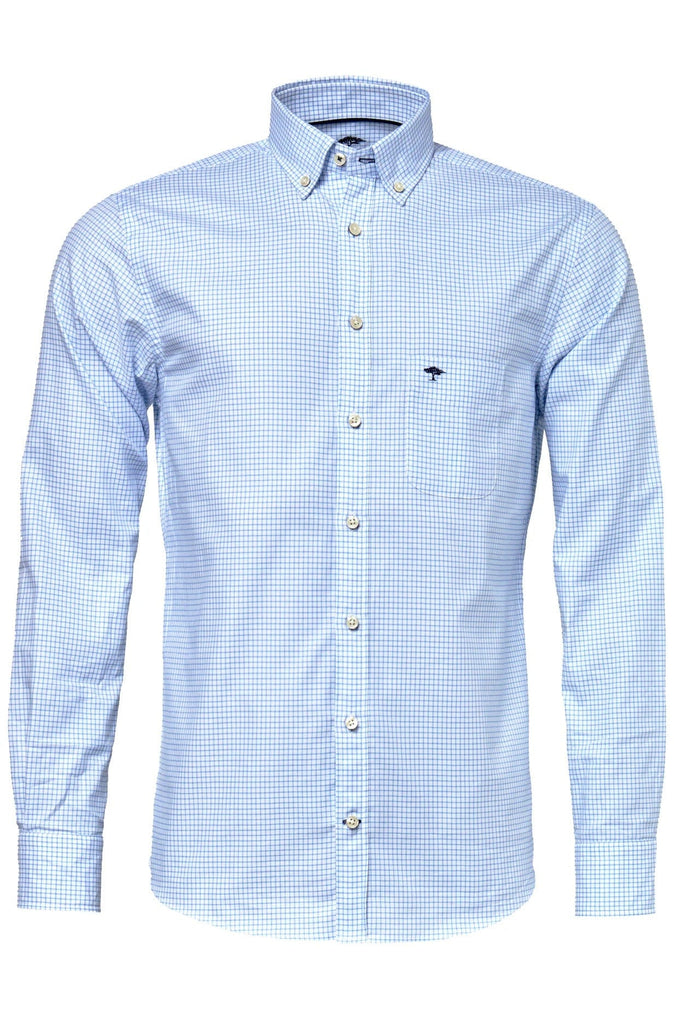 Fynch Hatton Micro Check Oxford Shirt - Light Blue/White