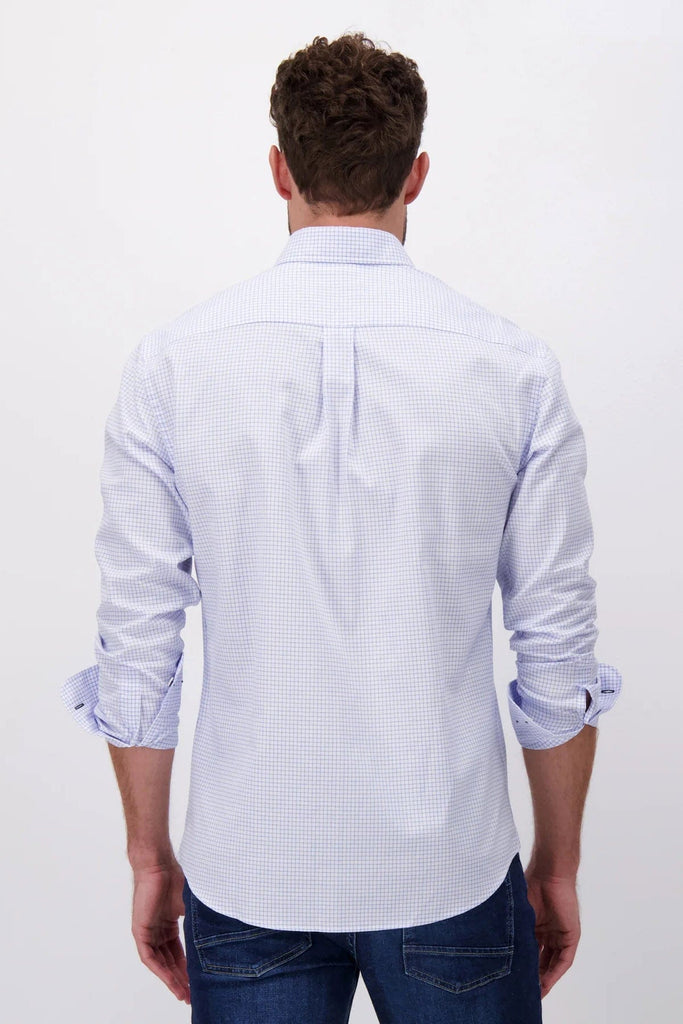 Fynch Hatton Micro Check Oxford Shirt - Light Blue/White