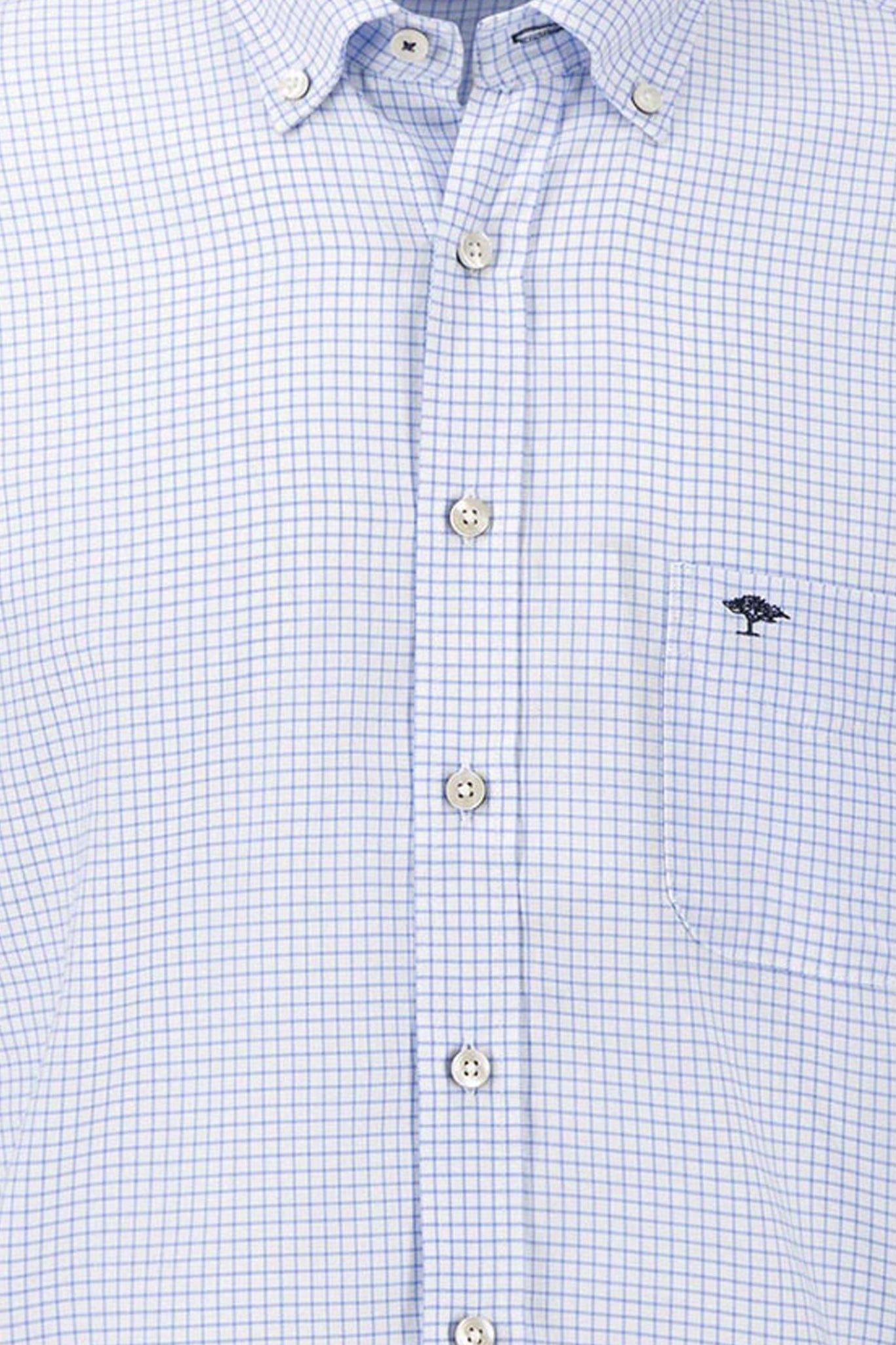 Fynch Hatton Micro Check Oxford Shirt - Light Blue/White
