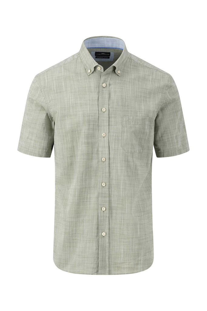 Fynch Hatton Plain Cotton Slub Solid Short Sleeve Shirt - Dusty Olive