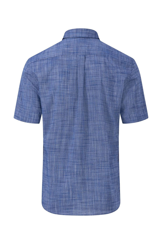Fynch Hatton Plain Cotton Slub Solid Short Sleeve Shirt - Navy