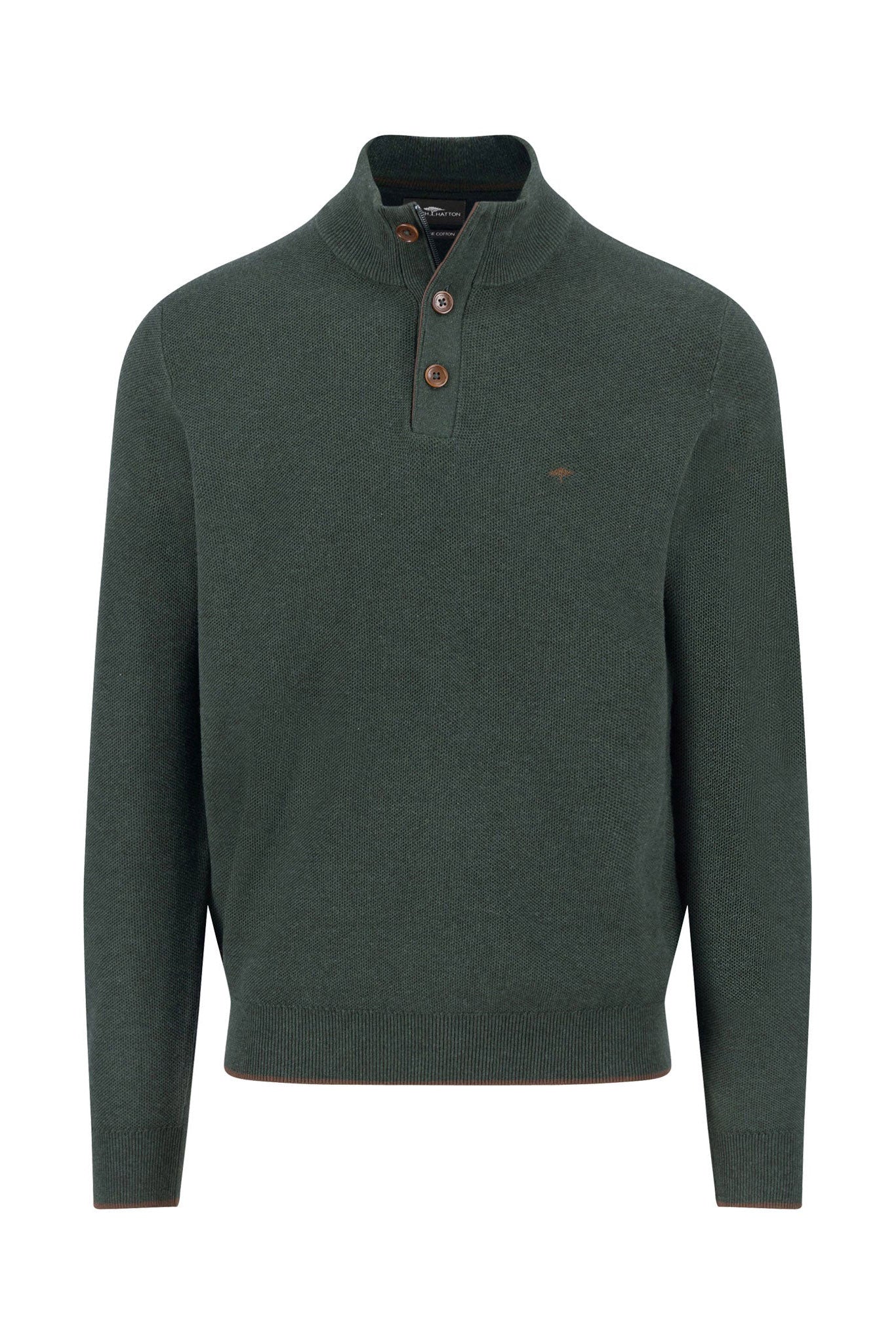 Fynch Hatton Quarter Button Knit Jumper - Dark Ivy