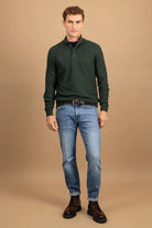 Fynch Hatton Quarter Button Knit Jumper - Dark Ivy