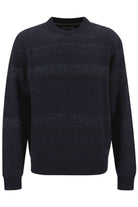 Fynch Hatton Ribbed Crew Neck Marl Stripe Jumper - Navy