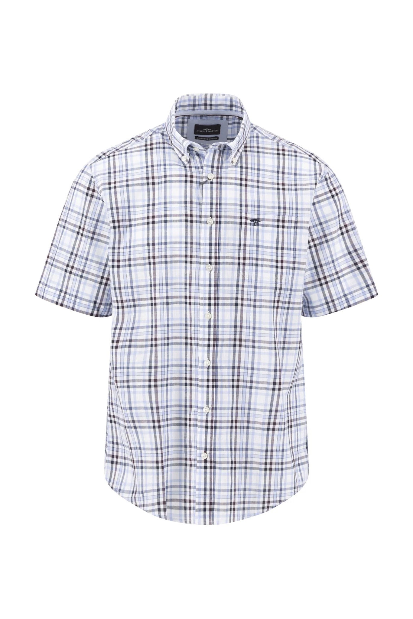 Fynch Hatton Short Sleeve Cotton Slub Check Shirt - Aubergine
