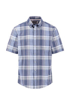 Fynch Hatton Short Sleeve Cotton Slub Check Shirt - Horizon