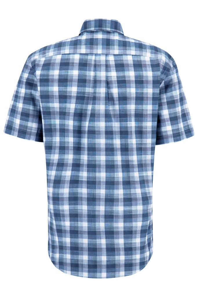 Fynch Hatton Slub Check Short Sleeve Shirt - Navy