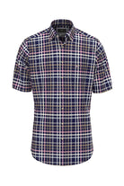 Fynch Hatton Slub Short Sleeve Check Shirt - Navy