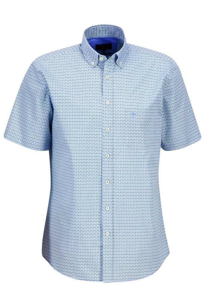 Fynch Hatton Summer Short Sleeve Shirt - Light Sky Print