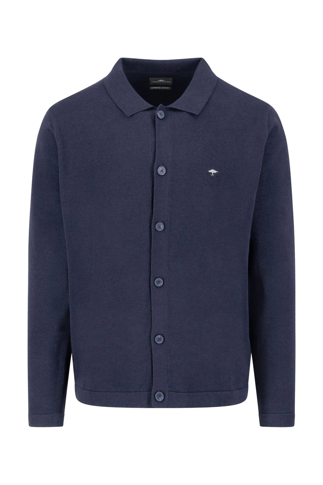 Fynch Hatton Superfine Cotton Buttoned Cardigan - Navy