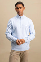 Fynch Hatton Superfine Cotton Quarter Zip Jumper - Summer Breeze