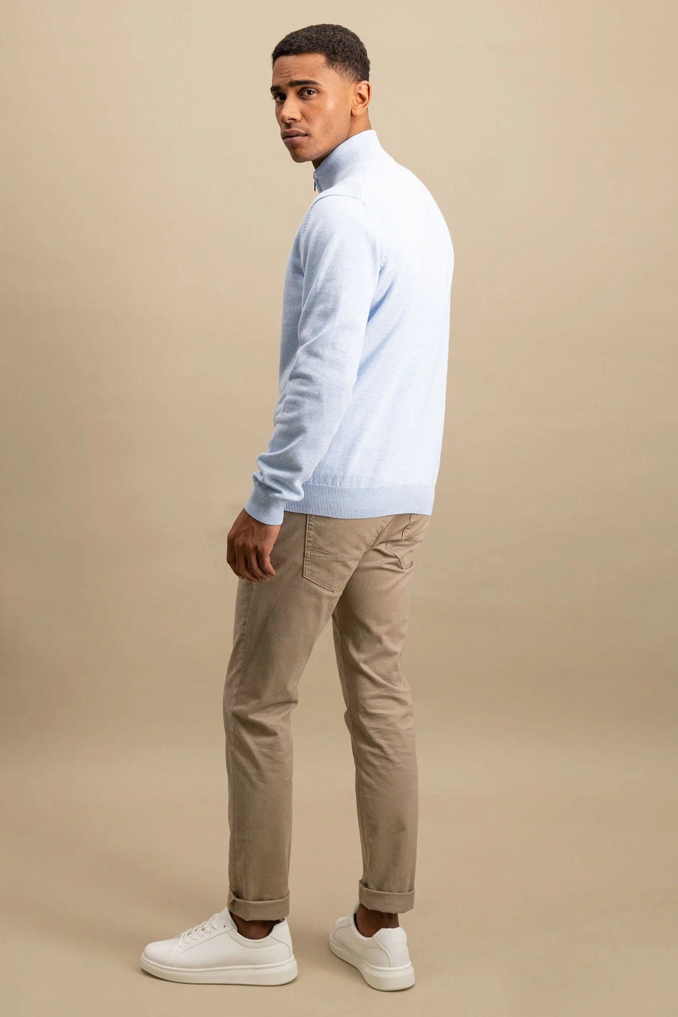 Fynch Hatton Superfine Cotton Quarter Zip Jumper - Summer Breeze