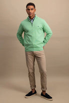 Fynch Hatton Superfine Cotton Quarter Zip Jumper - Turf Green