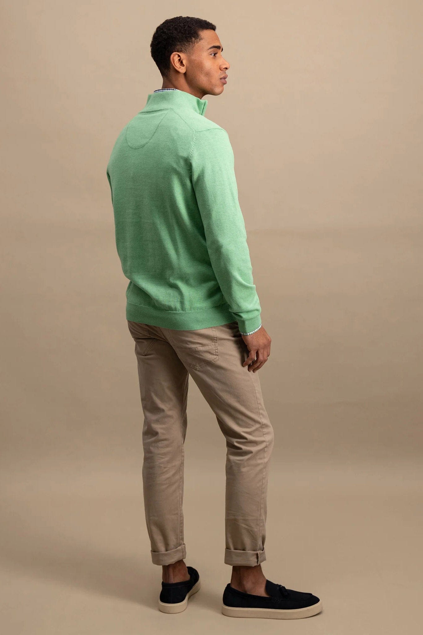 Fynch Hatton Superfine Cotton Quarter Zip Jumper - Turf Green