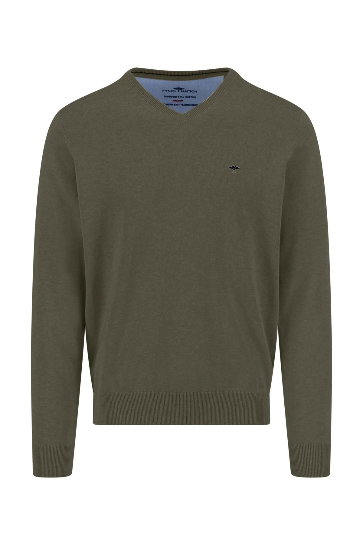 Superfine Cotton V-Neck Jumper - Dark Khaki - M