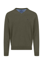 Fynch Hatton Superfine Cotton V-Neck Jumper - Dark Khaki