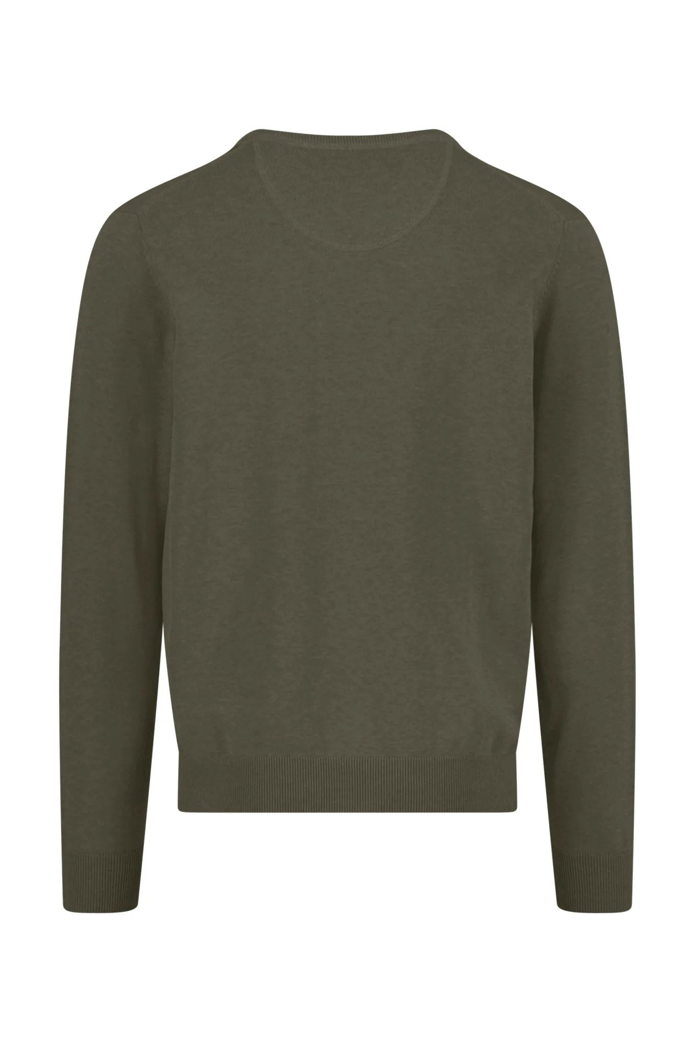 Fynch Hatton Superfine Cotton V-Neck Jumper - Dark Khaki