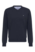 Fynch Hatton Superfine Cotton V-Neck Jumper - Navy