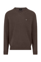 Fynch Hatton Supersoft Cotton V-Neck Jumper - Earth