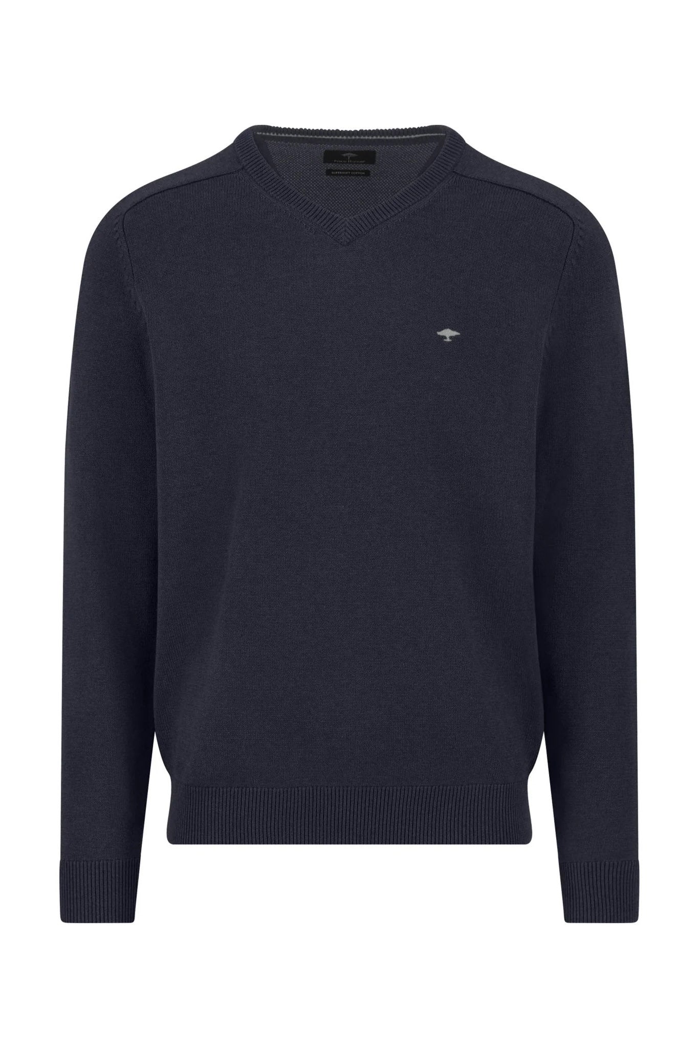 Fynch Hatton Supersoft Cotton V-Neck Jumper - Navy