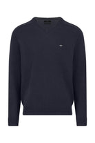 Fynch Hatton Supersoft Cotton V-Neck Jumper - Navy