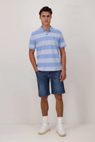 Fynch Hatton Two-Tone Stripe Polo - Light Sky