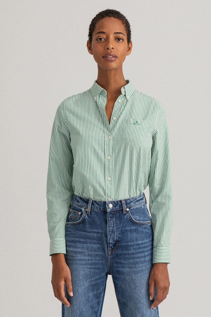GANT Garment Washed Stripe Oxford Shirt - Lavish Green