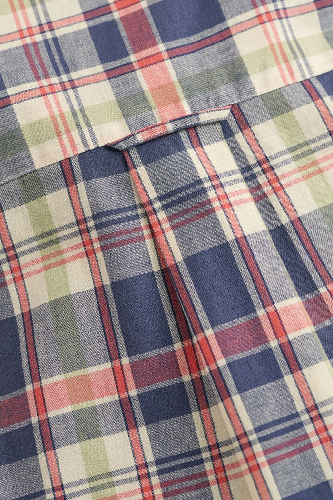 GANT Linen Mix Check Regular Fit Short Sleeve Shirt - Dusty Blue Sea