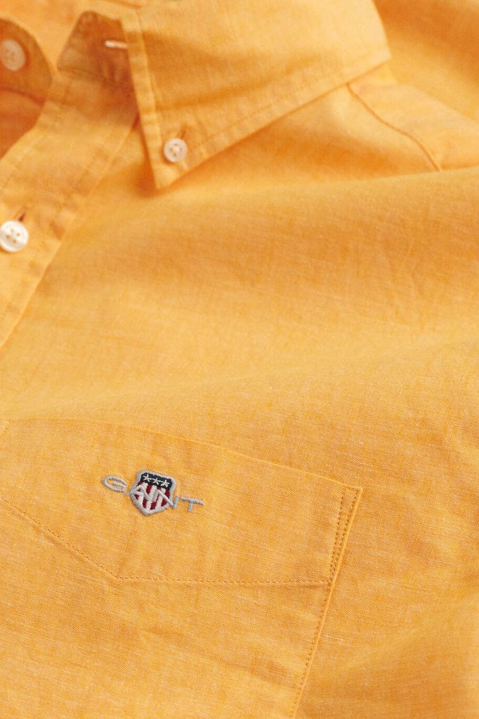GANT Linen Mix Plain Regular Fit Short Sleeve Shirt - Medal Yellow