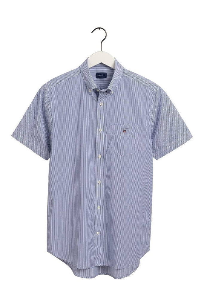 GANT Regular Fit Broadcloth Banker Short Sleeve Shirt - College Blue
