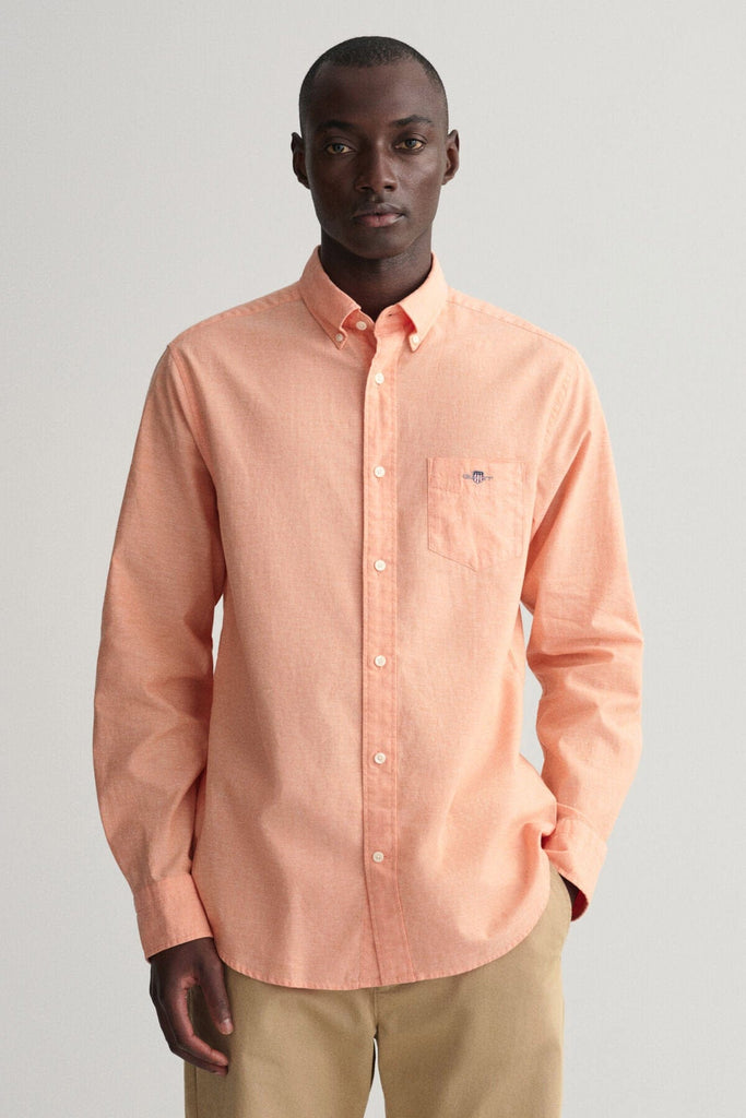 GANT Regular Fit Linen Check Shirt - Apricot Orange