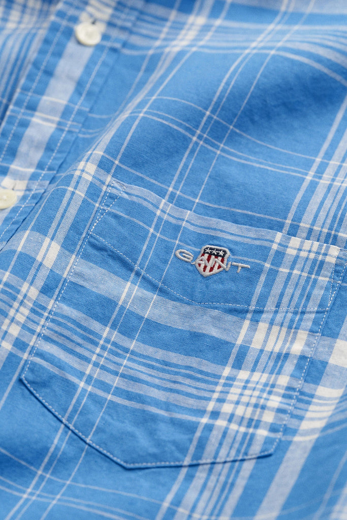 GANT Regular Fit Linen Check Short Sleeve Shirt - Day Blue